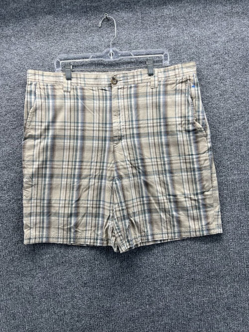 Columbia Shorts Mens 40 Beige Plaid Chino Flat Front Canvas Casual Summer Travel